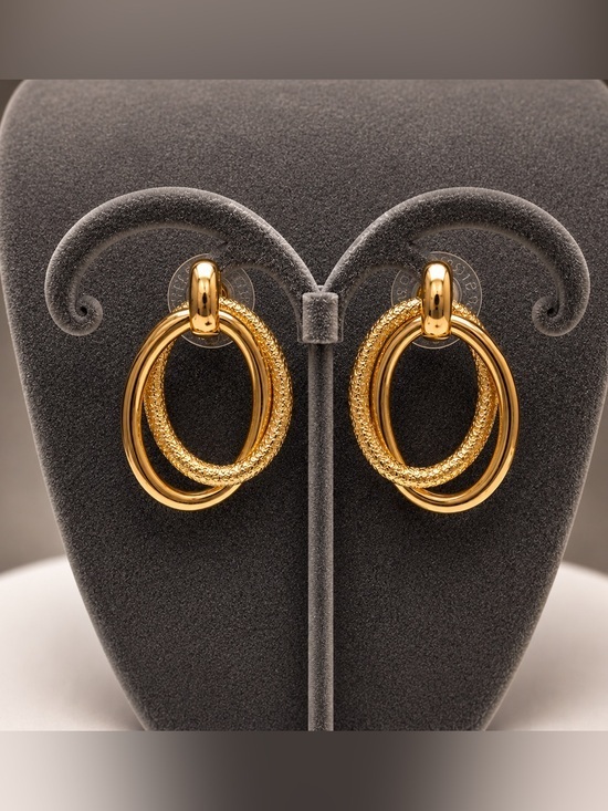 Premier Designs Jewelry - Premier Designs “Cashmere Too” Earrings – Gold-Plated Double Hoop Post EUC #167